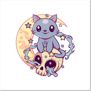 Skull Cat Kawaii Gothic Posters and Art